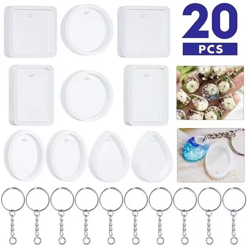 Silicone Epoxy Resin Molds Set - 20Pcs/Set DIY Keychain Pendant Casting Silicone