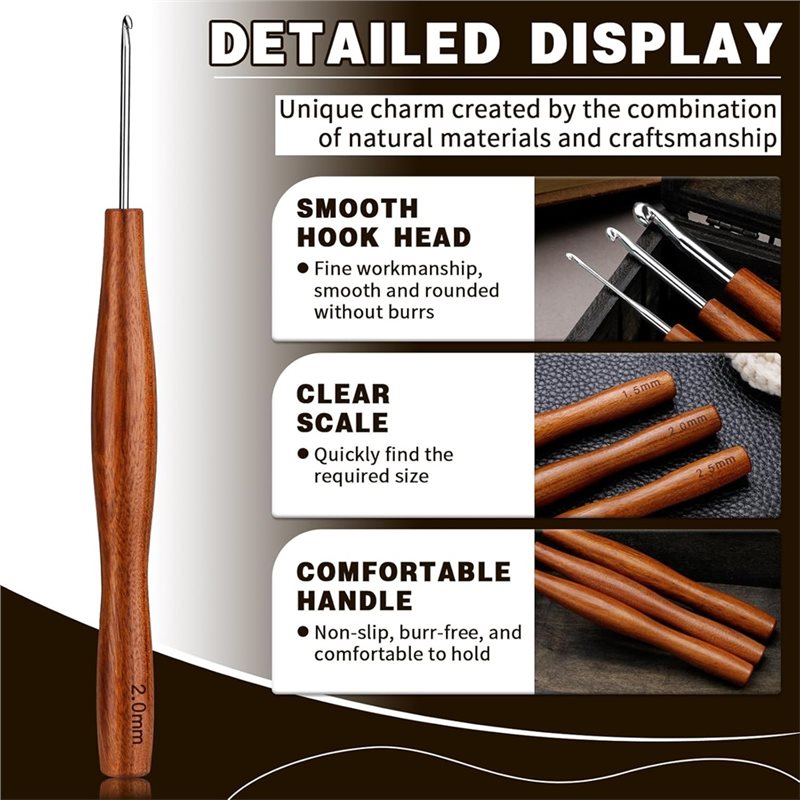 AS94-5 Pcs Crochet Hook, 5 Siz - огляд і ціна Wooden Crochet Hooks Ergonomic Handle
